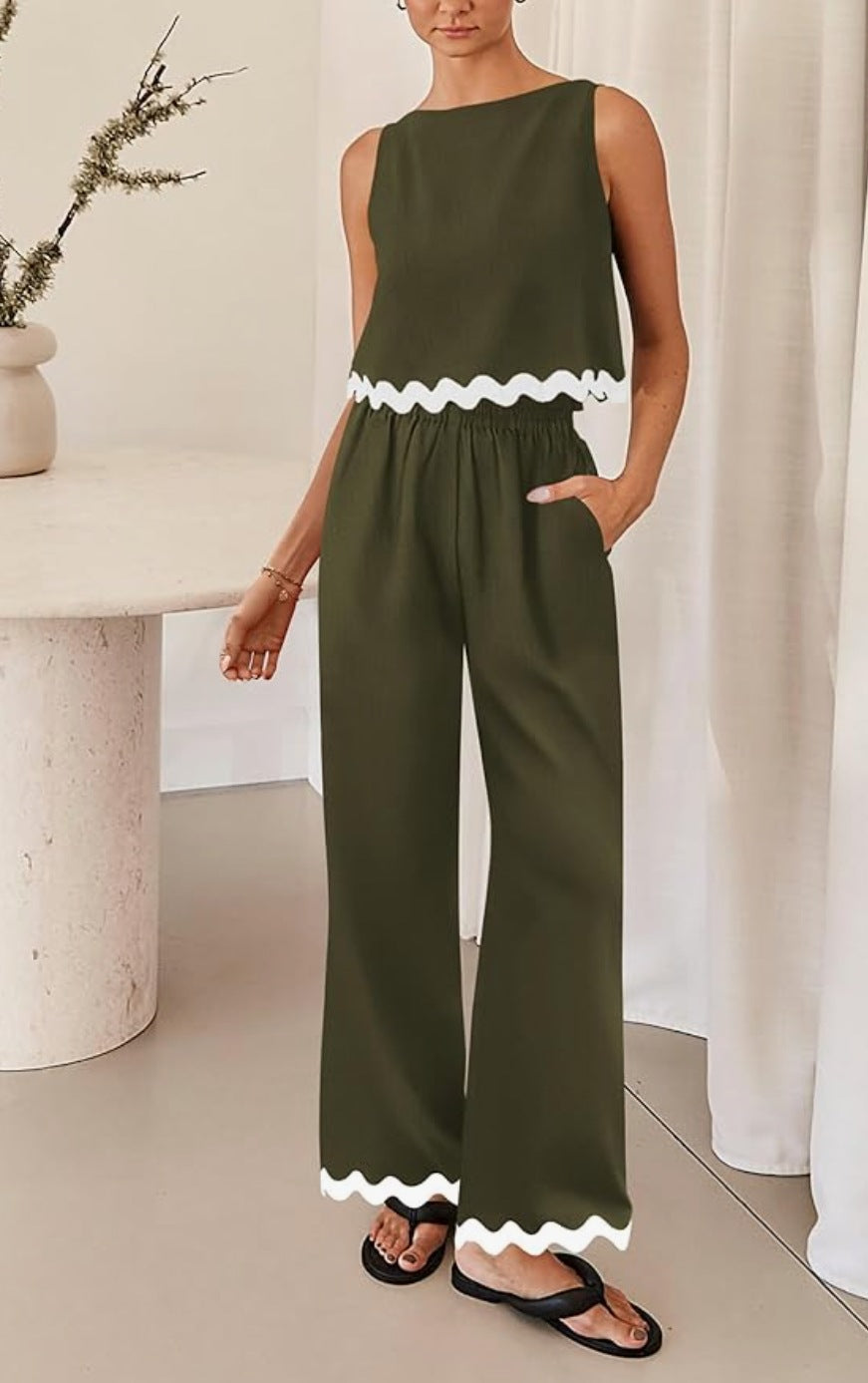 Damen elegantes Lounge-Set mit weitem Schnitt und dekorativen Wellenabschlüssen R&B
