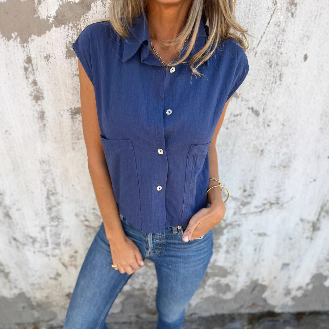 Damen Strukturierte Bluse mit praktischen Brusttaschen und elegantem Kragen