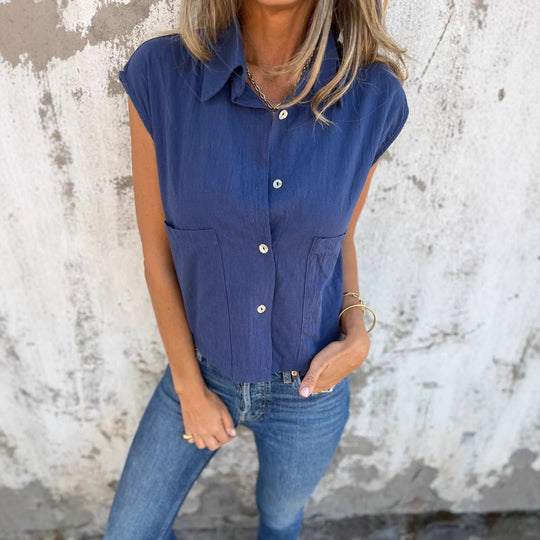 Damen Strukturierte Bluse mit praktischen Brusttaschen und elegantem Kragen R&B