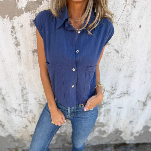 Damen Strukturierte Bluse mit praktischen Brusttaschen und elegantem Kragen R&B