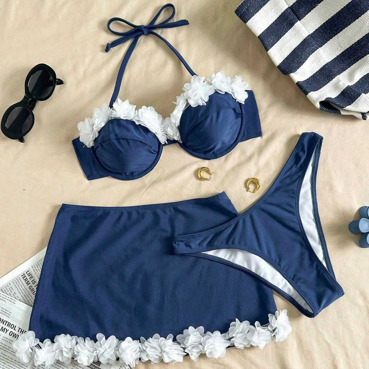 Damen Bikini mit femininem Blumenapplikationen R&B