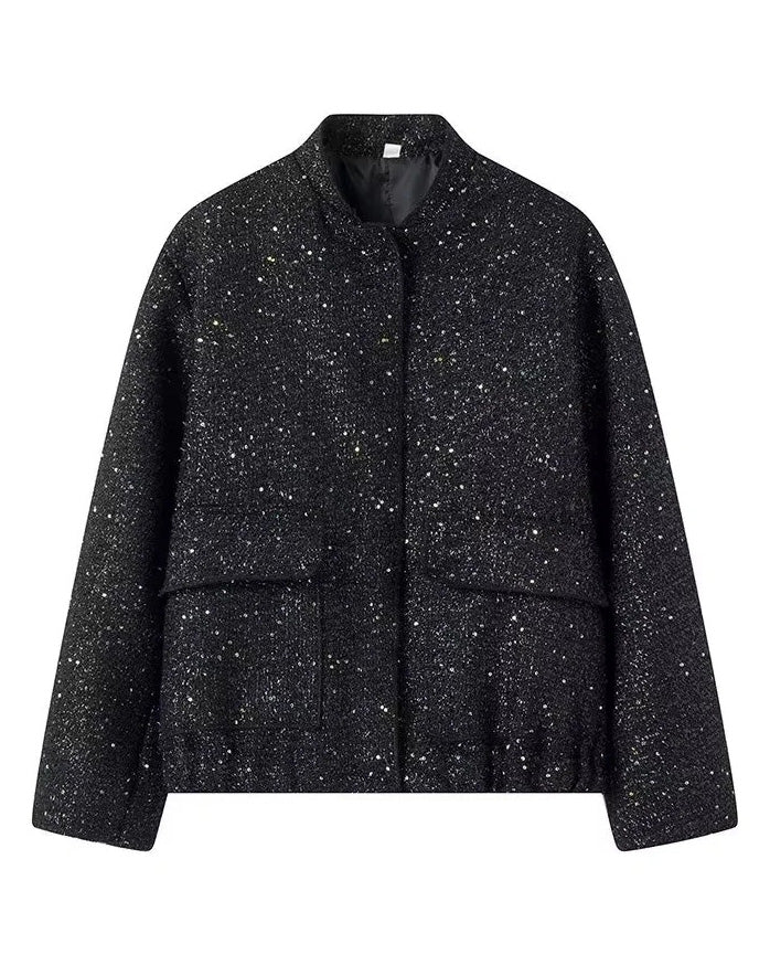 R&B | Gold Pailletten Stehkragenjacke