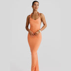 Damen Figurumspielendes Maxikleid mit schulterfreiem Design und raffinierten Trägerdetails