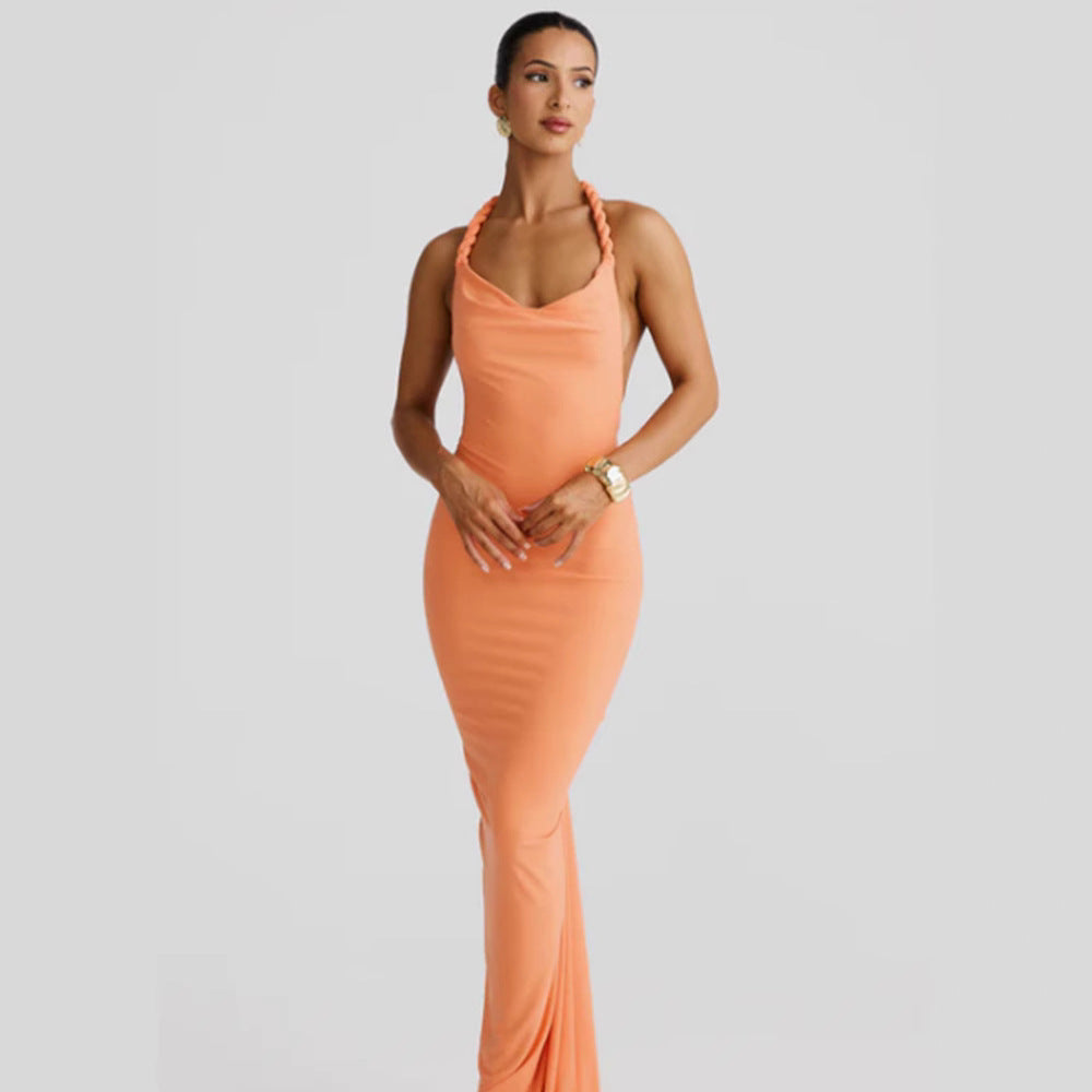 Damen Figurumspielendes Maxikleid mit schulterfreiem Design und raffinierten Trägerdetails