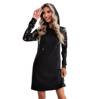 Damen Sweatkleid mit Spitzendetails und Kapuze R&B