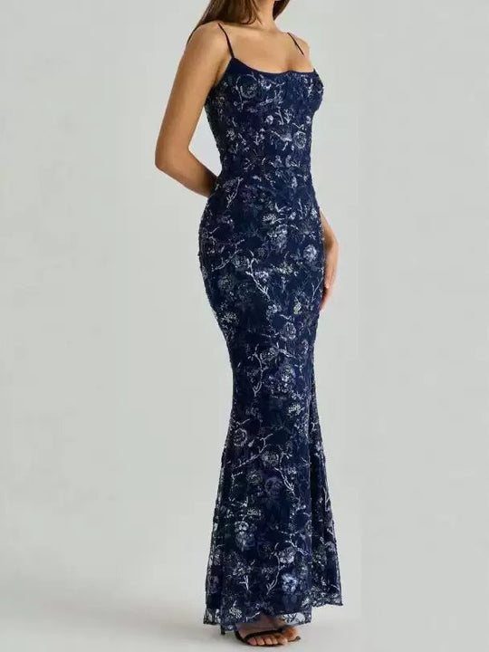 Damen nan elegantes besticktes Abendkleid mit Korsettoberteil und transparentem Spitzenüberzug R&B