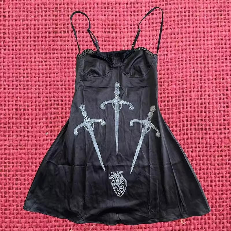 Damen Verspieltes Satin-Kleid mit Kunstgrafiken R&B