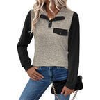 Damen modischer Langarm-Pullover mit praktischer Brusttasche und Knopfleiste R&B