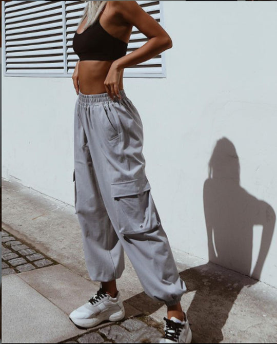 Damen modische Cargo-Hose mit elastischem Bund und praktischen Taschen R&B