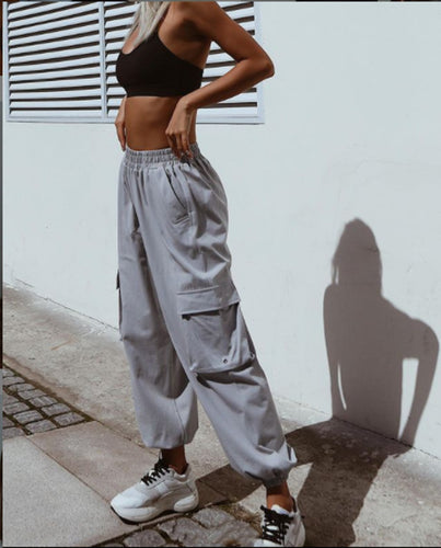 Damen modische Cargo-Hose mit elastischem Bund und praktischen Taschen R&B
