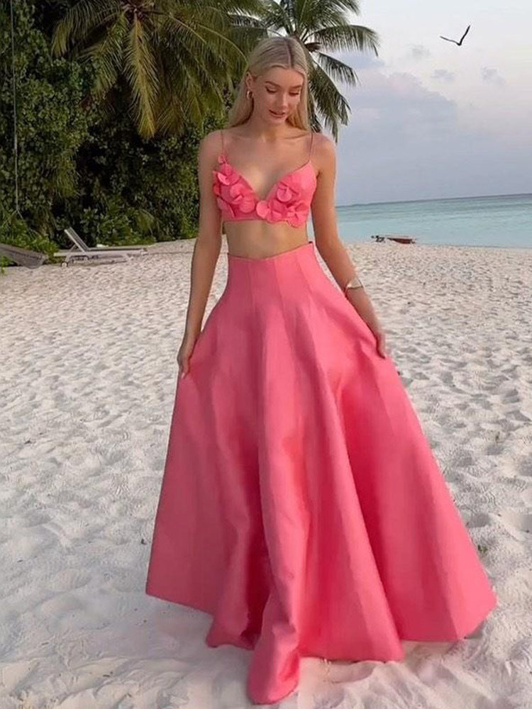 Damen Modisches Set mit Blumendetails und ausgestelltem Rock R&B