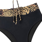 Damen hochgeschnittener Bikini mit dekorativem Rüschendetail R&B