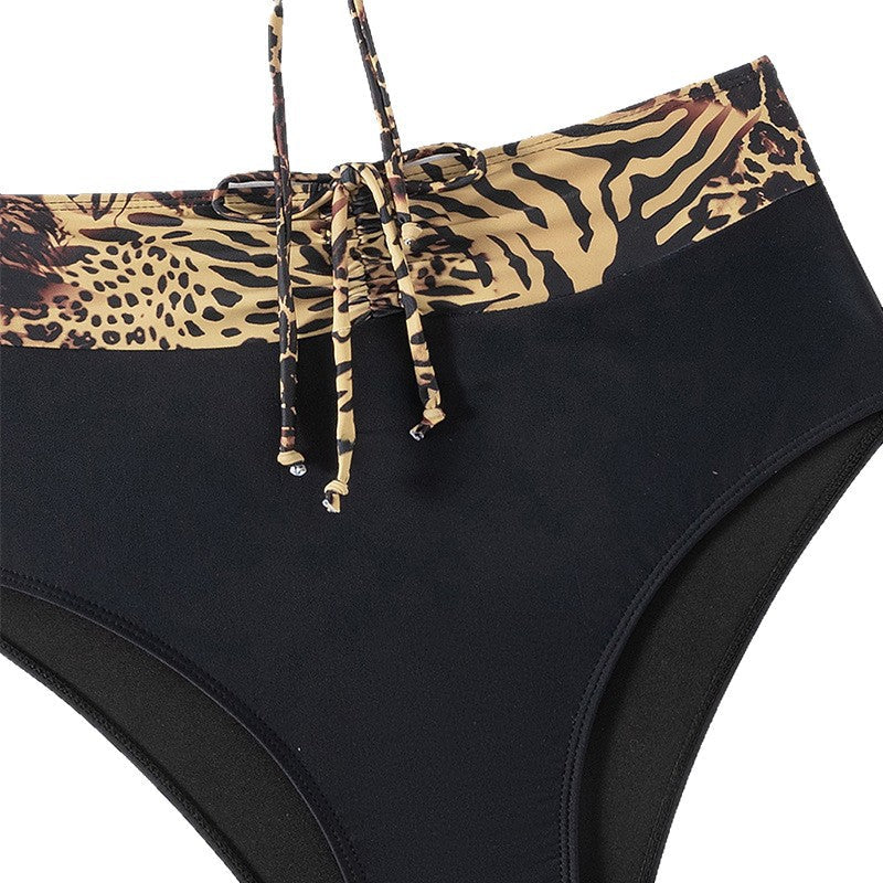 Damen hochgeschnittener Bikini mit dekorativem Rüschendetail R&B
