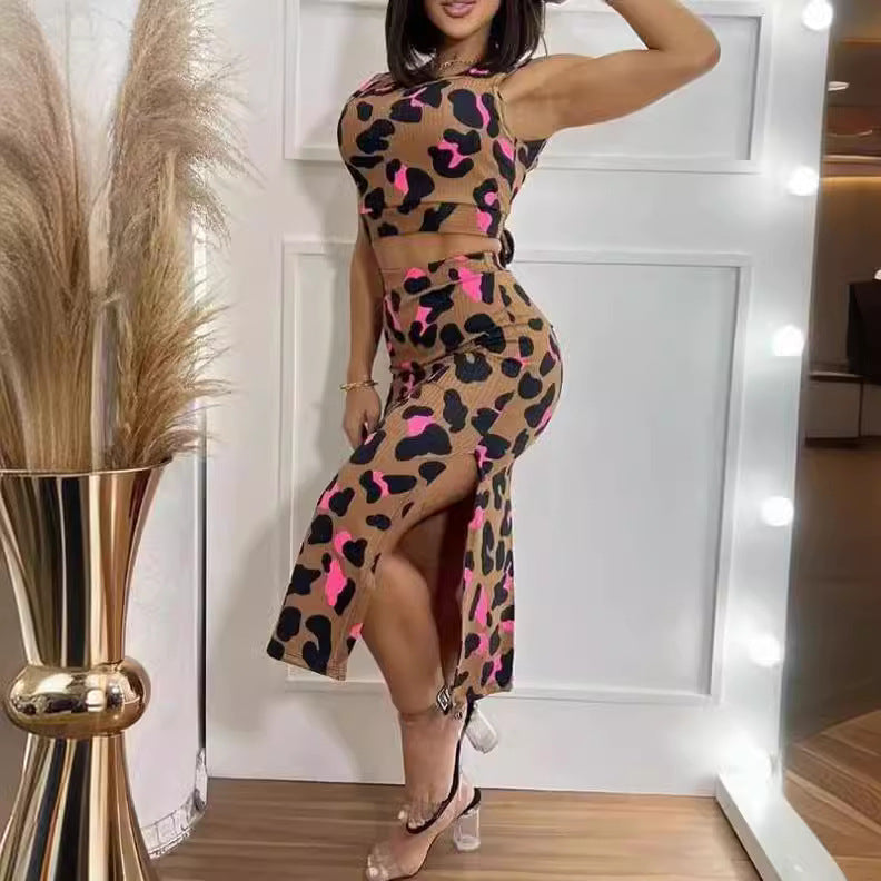Damen Zweiteiliges Set mit figurbetonendem Design und farbigen Tiermustern R&B