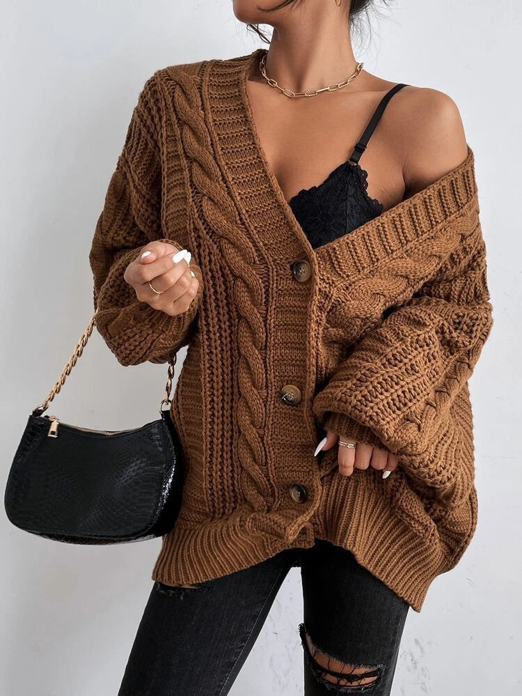 Damen Grobstrick-Cardigan mit dekorativem Zopfmuster R&B