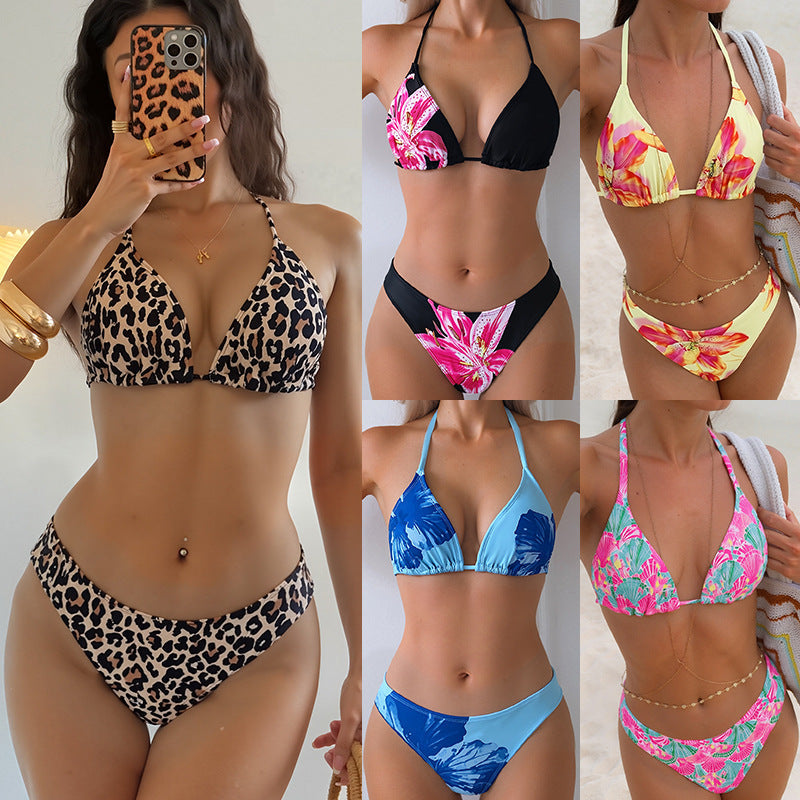 Damen Triangel-Bikini mit floralem Muster und verstellbaren Trägern R&B