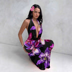 Damen ElegantesMaxikleid mit raffiniertem Blumendruck und tiefem V-Ausschnitt R&B