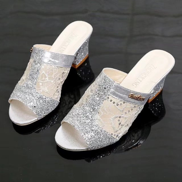 Damen Glamouröse Mules mit funkelndem Glitzer und elegantem Design R&B