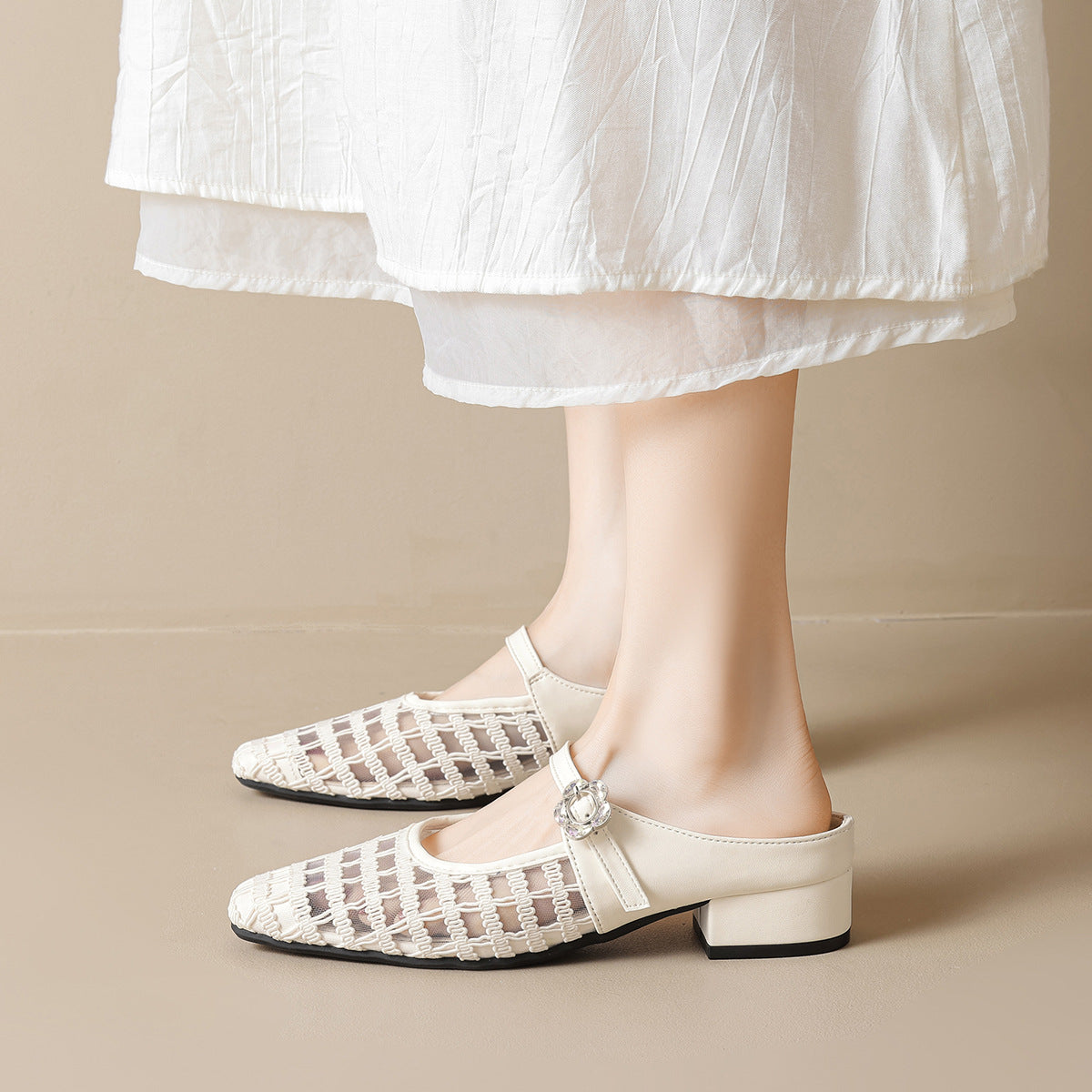 Damen Elegante Mules mit Netzdesign und modischem Riemen