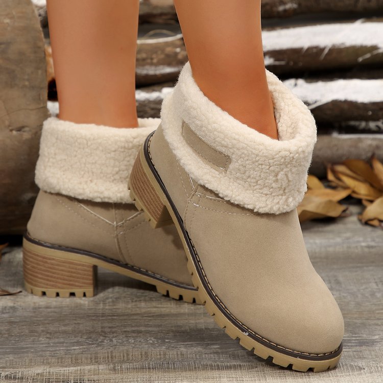 Damen warme Stiefeletten mit flauschigem Schafsfellkragen R&B