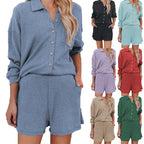 Damen Freizeitanzug mit lässiger Button-Down-Bluse und Shorts R&B