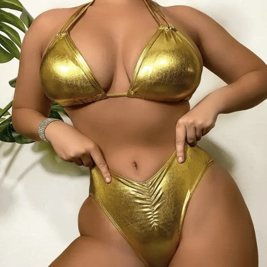 Damen Hochwertiger Triangel-Bikini mit metallischem Finish R&B