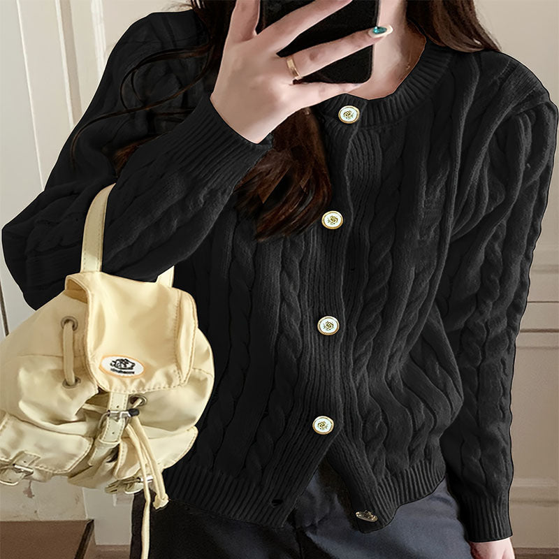 Damen Grobstrickjacke mit Knopfverschluss und besonderem Zopfmuster R&B