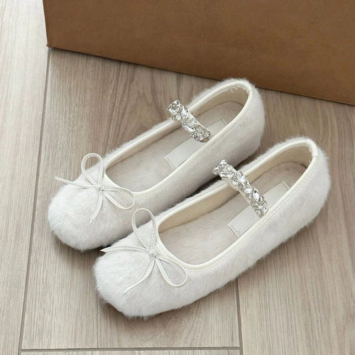 Damen Ballerinas mit kuscheligem Obermaterial und funkelndem Schmuckdetail R&B