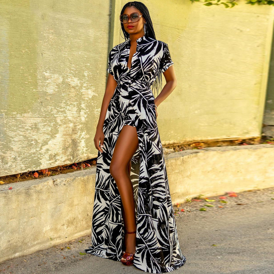 Damen Maxikleid mit floralem Muster und schickem Hemdkragen R&B
