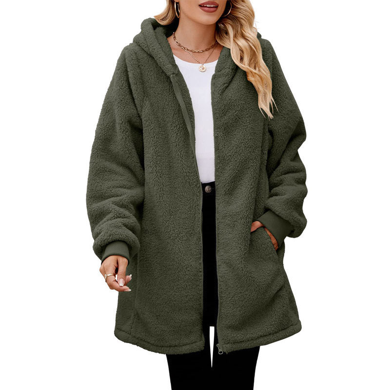 Damen Kuschelige Fleecejacke mit Kapuze und Taschen R&B