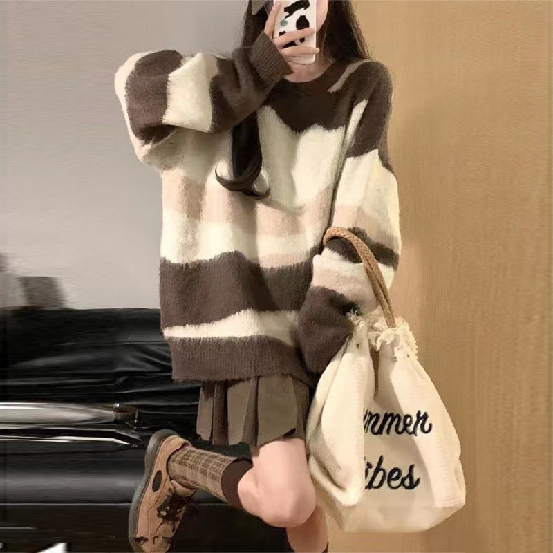 Damen Grobstrickpullover mit modischem Streifenmuster und lässigem Schnitt R&B