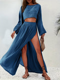 Damen Elegantes und luftiges Maxikleid mit schwingendem Saum und tiefem Schlitz R&B