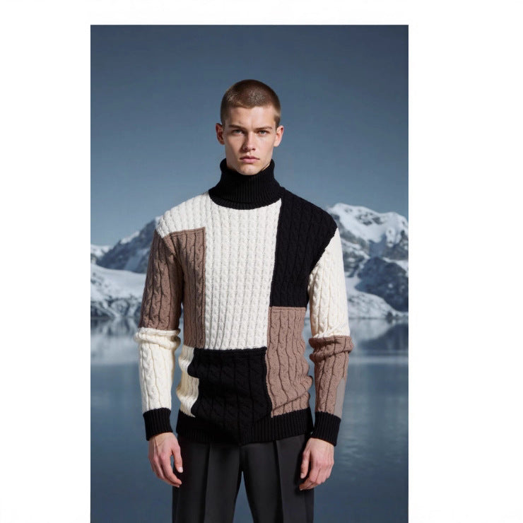 Herren modischer Strickpullover mit strukturiertem Zopfmuster und Stehkragen R&B