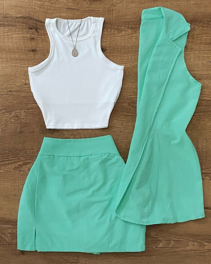 Damen sportliches Crop-Top und Minirock Set R&B