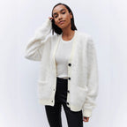 Damen Weicher Cardigan aus Mohair mit Knöpfen R&B