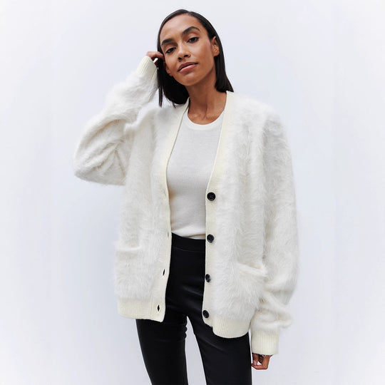 Damen Weicher Cardigan aus Mohair mit Knöpfen R&B