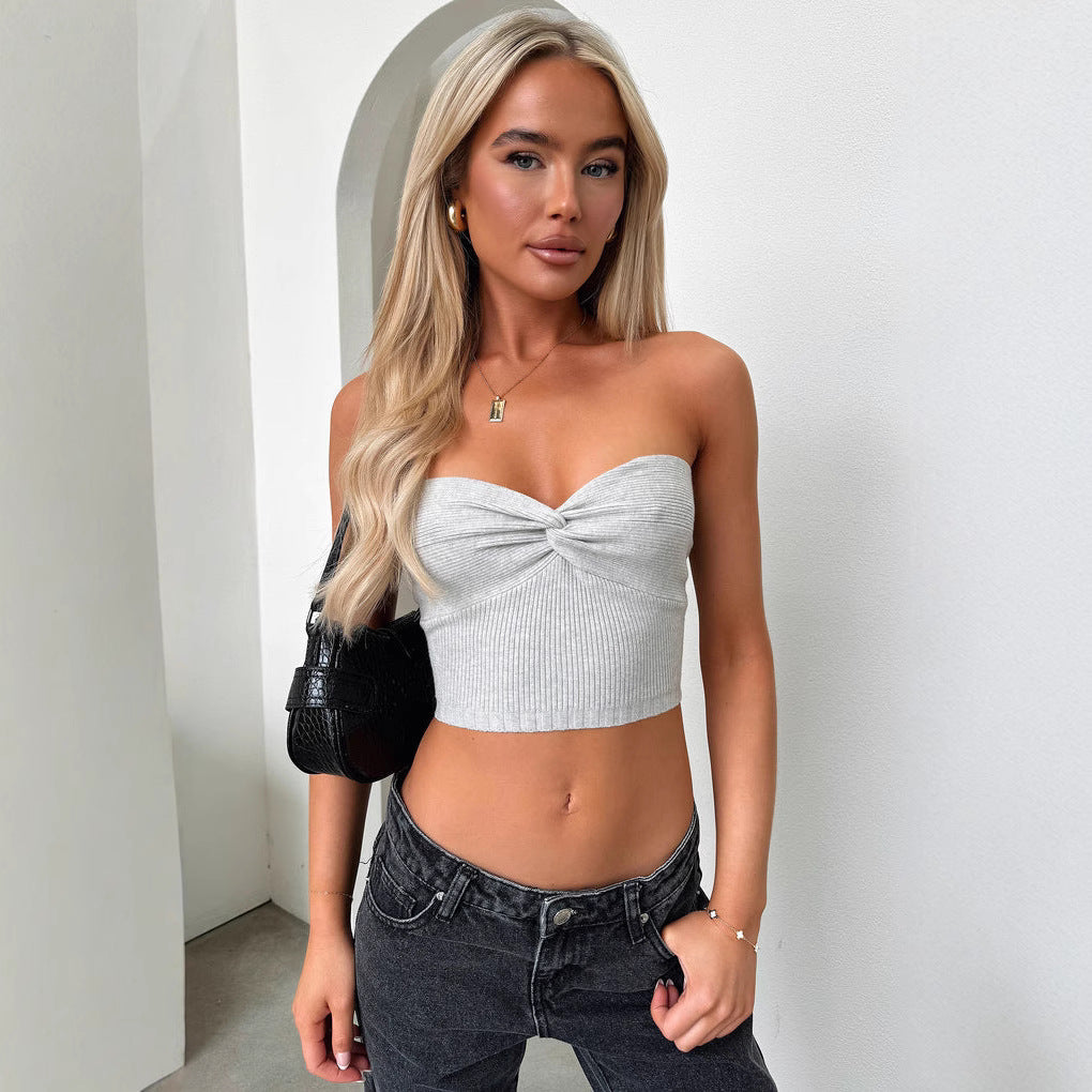 Damen Kurzarm Top mit elegantem Herz-Ausschnitt und geripptem Material R&B