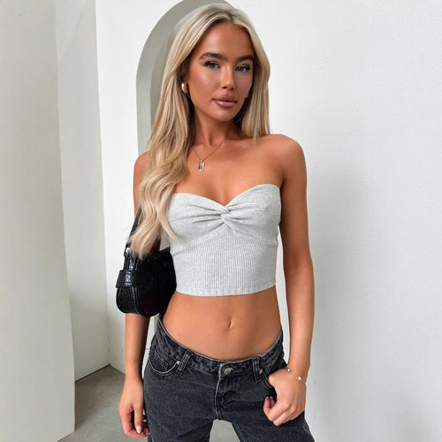 Damen Kurzarm Top mit elegantem Herz-Ausschnitt und geripptem Material R&B