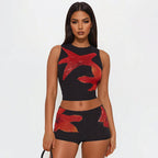 Damen Sportliches Crop-Top und kurze Hose Set R&B