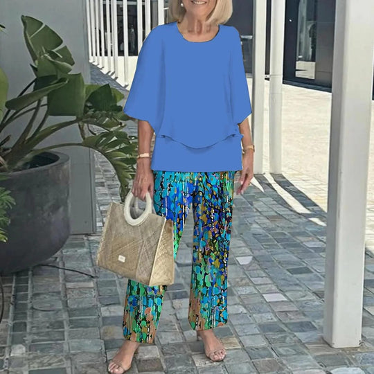 Damen nan Lagen-Tunika mit Cape-Ärmeln und knöchellanger Geradebeinhose mit Grafikprint R&B