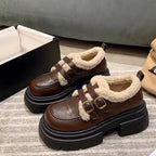 Damen modische Clarks mit flauschigem Innenfutter und doppeltem Schnallenverschluss R&B