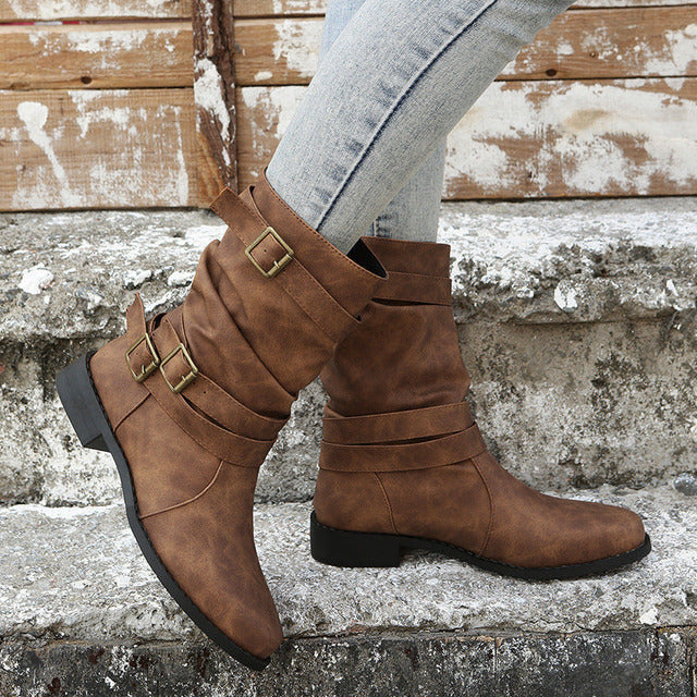 Vintage Schnalle Mid-Calf Stiefel R&B