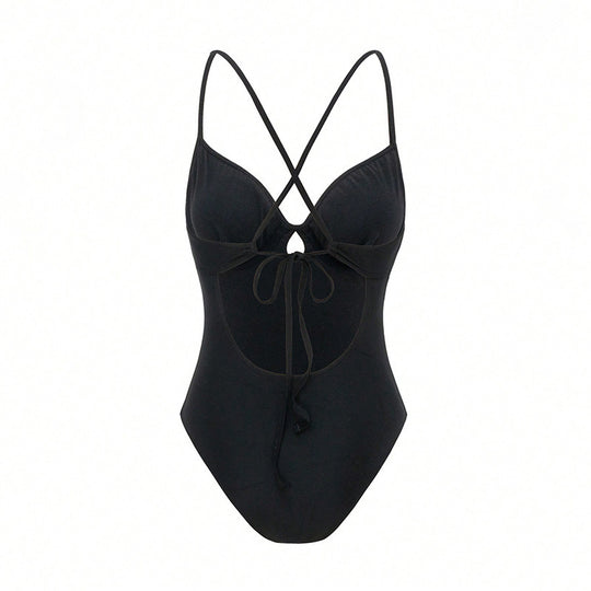 Damen Eleganter Einteiler Badeanzug mit Rüschen und Schlüsselgefühl R&B