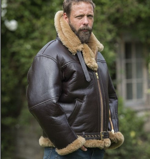 Herren authentische Lammfelljacke im Vintage-Stil R&B