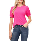 Damen modisches Freizeitshirt mit Puffärmeln und Struktur