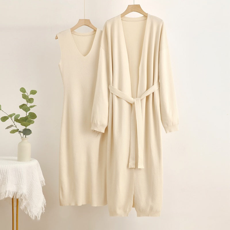 Damen 2-teiliges Kleid und Cardigan-Set mit V-Ausschnitt R&B