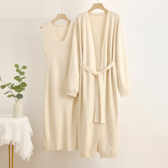 Damen 2-teiliges Kleid und Cardigan-Set mit V-Ausschnitt R&B