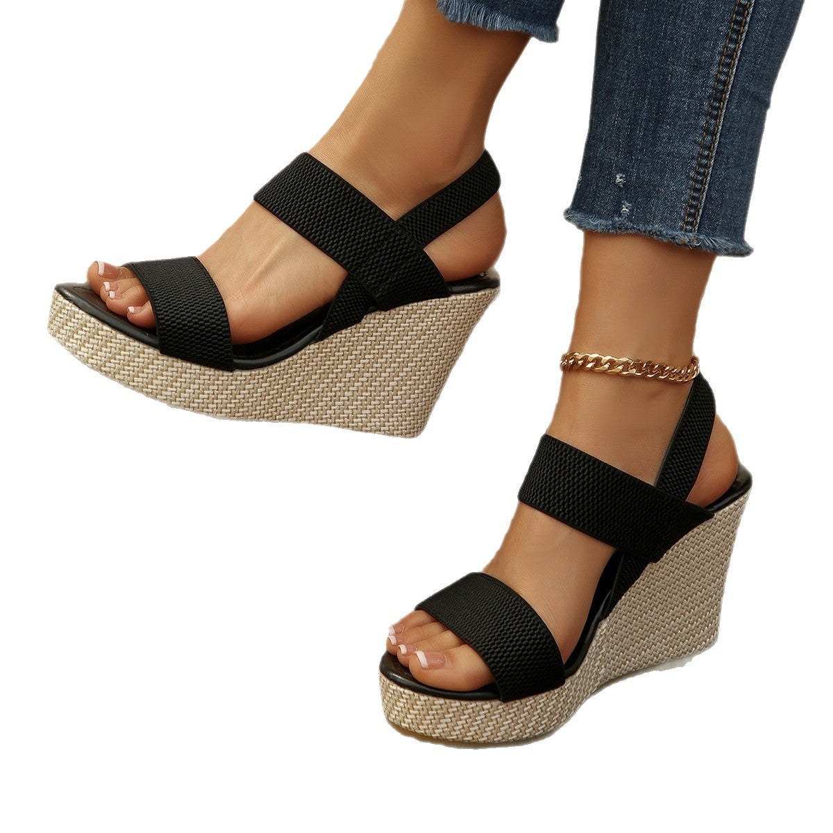 Damen Wedge-Sandalen mit elastischen Riemen und modischem Plateau R&B