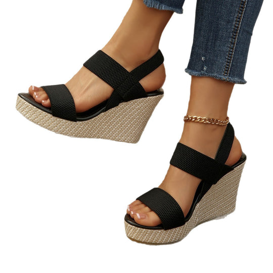 Damen Wedge-Sandalen mit elastischen Riemen und modischem Plateau R&B