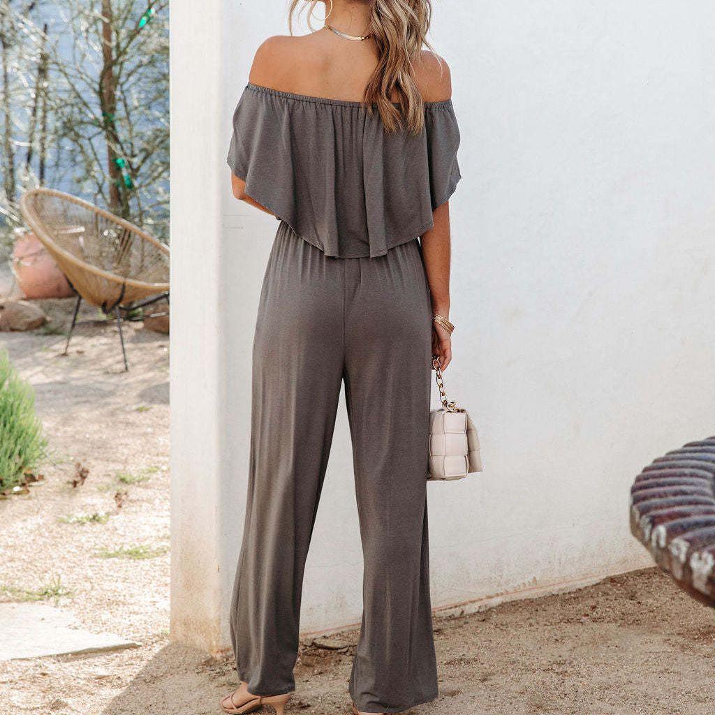Damen Off-Shoulder Jumpsuit mit weichem Stoff und elastischem Bund R&B